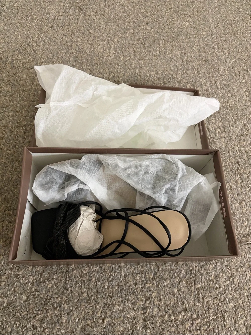 Lace-Up Strappy Heeled Sandals in Black